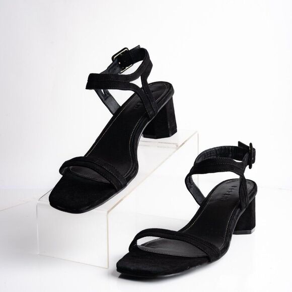 Boden Womens Suede Heels Sandals Black Strappy Open Toe US 10 EU 41 NWOB - Picture 1 of 8